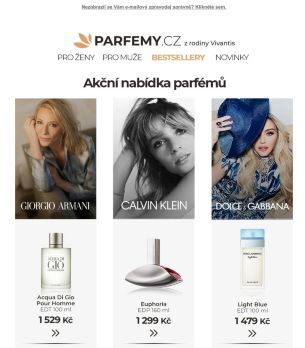 Parfémy Calvin Klein, Dolce & Gabbana a Armani za skvělé ceny ♥