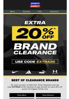 Extra 20% Off Clearance | Nike, adidas and more...