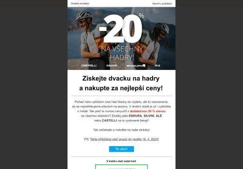 🚴‍♂ Dodatečná sleva 20 % na všechno oblečení! 🚴‍♂