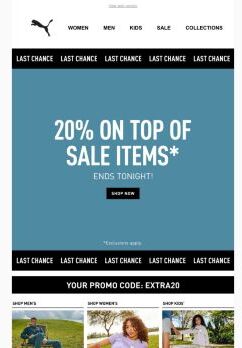 Your EXTRA 20% OFF* Selected Items Ends Tonight