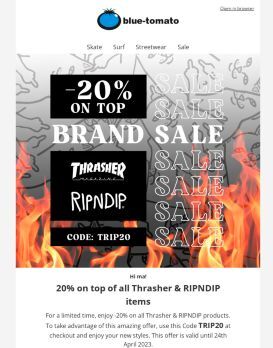 🔥 -20% OFF on Thrasher & RIPNDIP