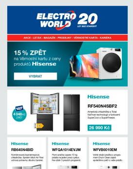 15 % z ceny vybraných produktů Hisense zpět na Věrnostní kartu.