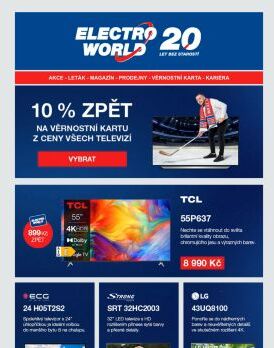 Fanděte našim na nové televizi a získáte 10 % z ceny zpět na Věrnostní kartu.