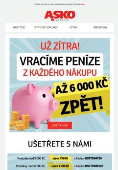 Už zítra PENÍZE ZPĚT z každého nákupu!