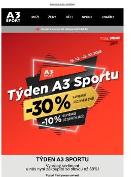 Týden A3 SPORTU: Slevy až 30% na skvělé sportovní značky!