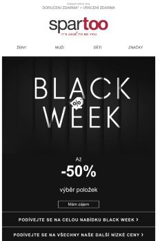 Černý pátek pokračuje! Až 50% sleva na vybrané položky. S doručením zdarma