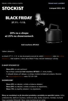 Black Friday, 20% vše na e-shopu, až 25% na showroomech