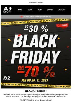 Poslední šance chytit slevy až 70 % během BLACK FRIDAY!