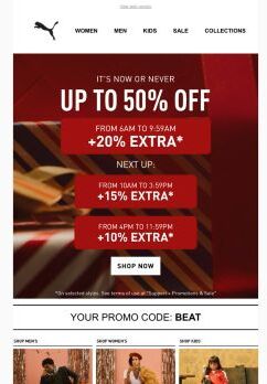 Up to 50% OFF + 20% EXTRA* Until 10am, BEAT THE CLOCK!