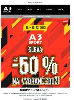 Využijte SHOPPING DAY slev v e-shopu A3 Sport na vybrané produkty až do -50 %!