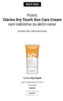 Právě v akci: Clarins Dry Touch Sun Care Cream jen za 553 Kč!