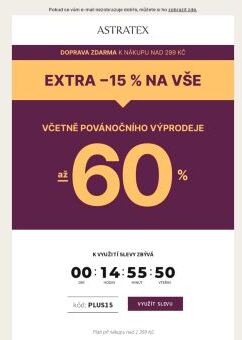 Nedělní extra −15 % na VŠE včetně výprodeje až −60 %.