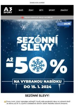 Využijte SEZÓNÍ SLEVY v e-shopu A3 Sport na vybrané produkty až do -50 %!