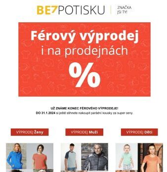 Blíží se konec výprodeje 🛍️. Do 31.1. ještě stihnete nakoupit kvalitní oblečení za super ceny. ⏱️