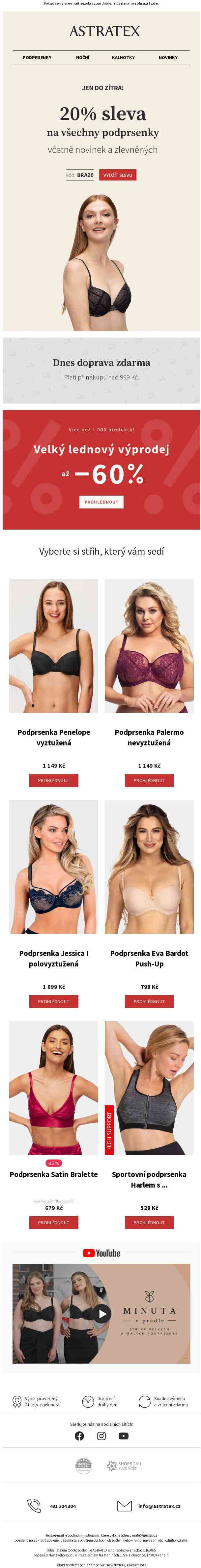 Sleva 20 % na VŠECHNY podprsenky, včetně modelů z lednového výprodeje.