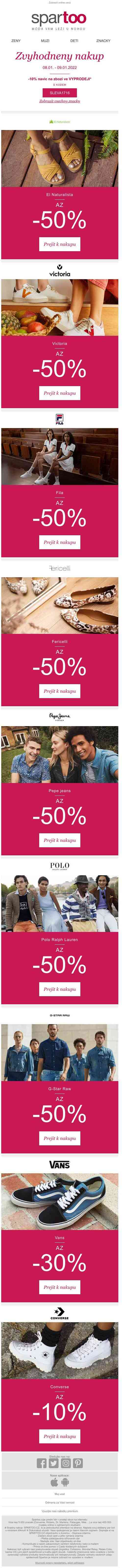 Využijte -50% a -10% navíc na El Naturalista, Victoria, Fila, Fericelli, Pepe jeans, Polo Ralph Lauren, G-Star Raw, Vans a Converse: Extra akce s doručení zdarma!