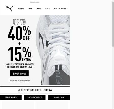 An EXTRA 15% OFF* On Selected White Sneakers & Apparel