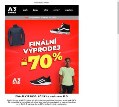 FINÁLNÍ VÝPRODEJ v e-shopu A3 Sport na vybrané produkty až -70 %!