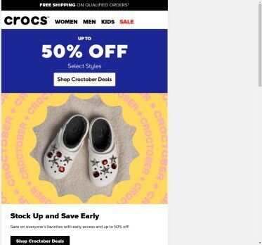 Don’t wait! Save early as a Crocs Club Member with up to 50% off