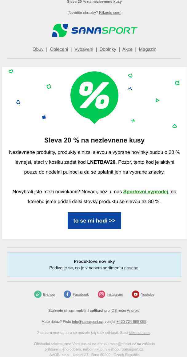 Posíláme kód na -20 % na vybrané produkty