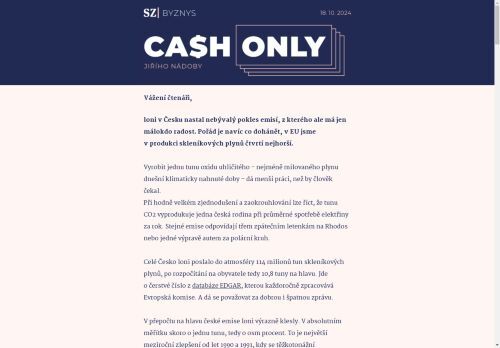 Cash Only: Český Green Deal už je tu, emise spadly nejvíc za třicet let.