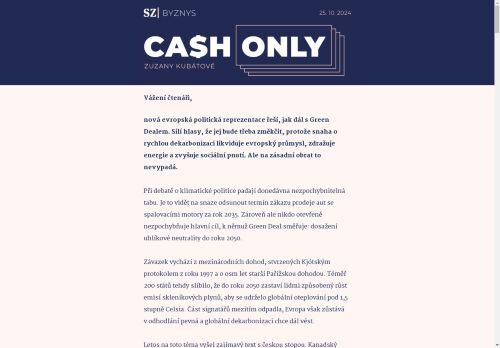 Cash Only: Evropský Green Deal je nereálný, varuje nejen Václav Smil.