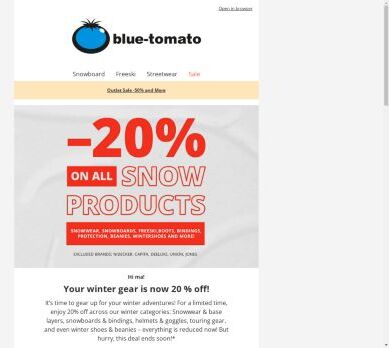 20 % off on all snow products!