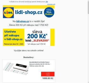 lidl-shop.cz | Ušetřete 200 Kč při nákupu v lidl-shop.cz s kódem „Sleva200“.