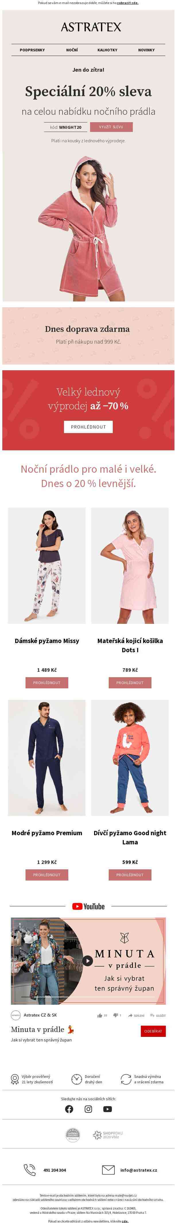 Speciální 20% sleva na VŠECHNO noční prádlo. I na kousky z výprodeje!