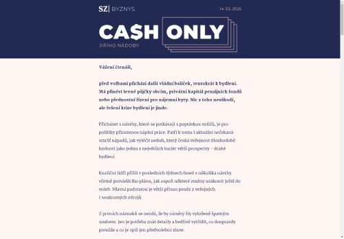 Cash Only: Chystá se první pomoc pro bydlení. Škoda, že na poslední chvíli