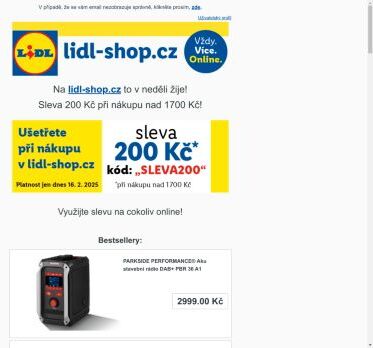 lidl-shop.cz | Ušetřete 200 Kč při nákupu na lidl-shop.cz s kódem „Sleva200“.