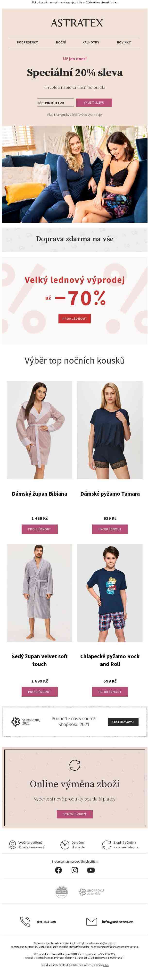 Dnes naposledy! 20% sleva na VŠECHNY noční kousky a doprava zdarma.