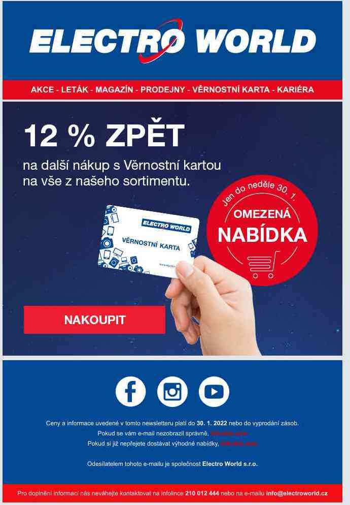 12 % zpět na další nákup s Věrnostní kartou. Jen do neděle.