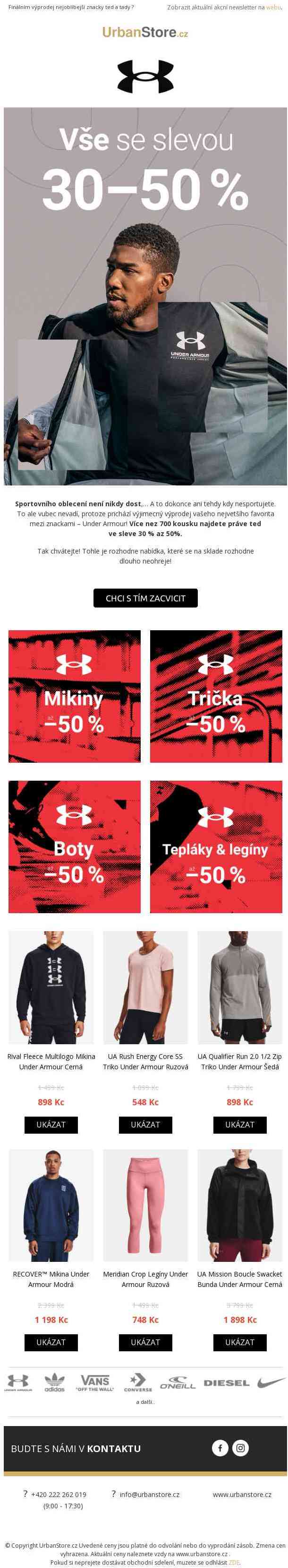 Všechno od Under Armour se slevou 30 až 50 %