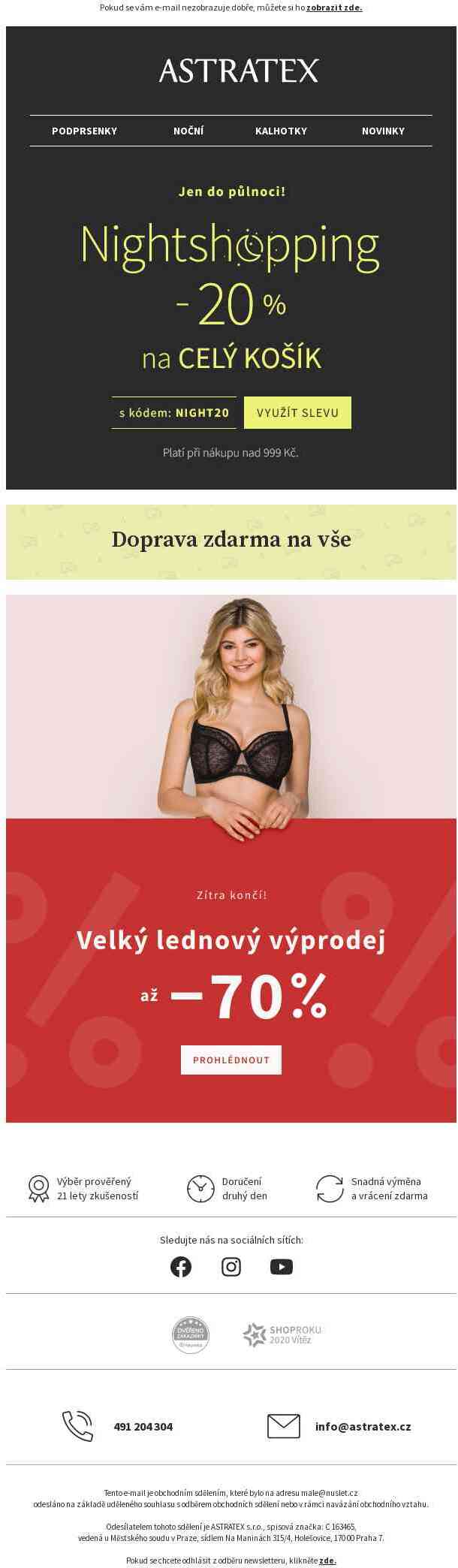 Do půlnoci! NIGHTSHOPPING s 20% slevou na celý košík | Doprava zdarma