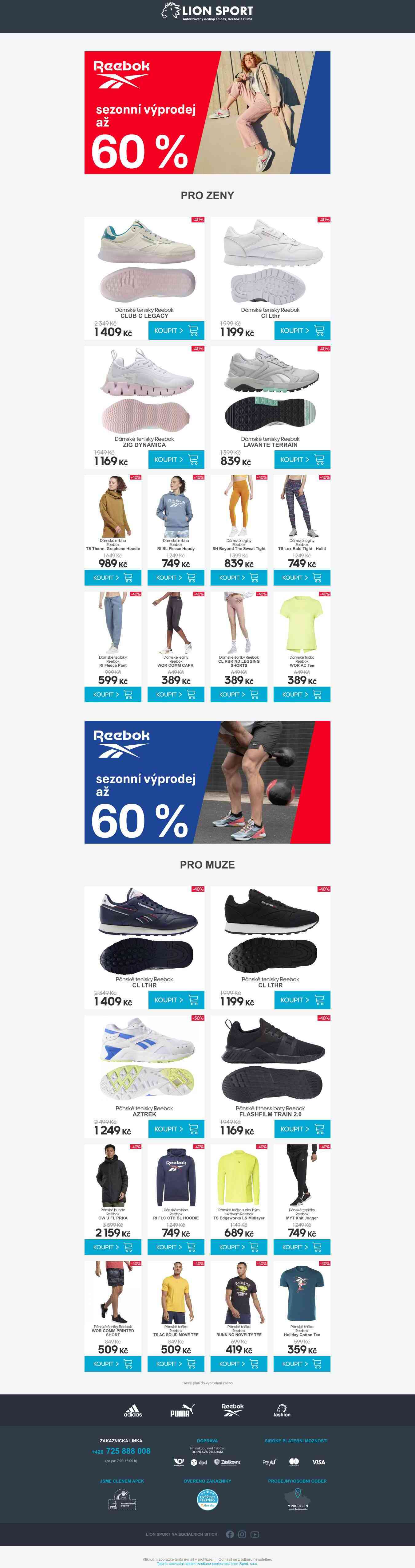 Reebok - sezonní výprodej až 60 %