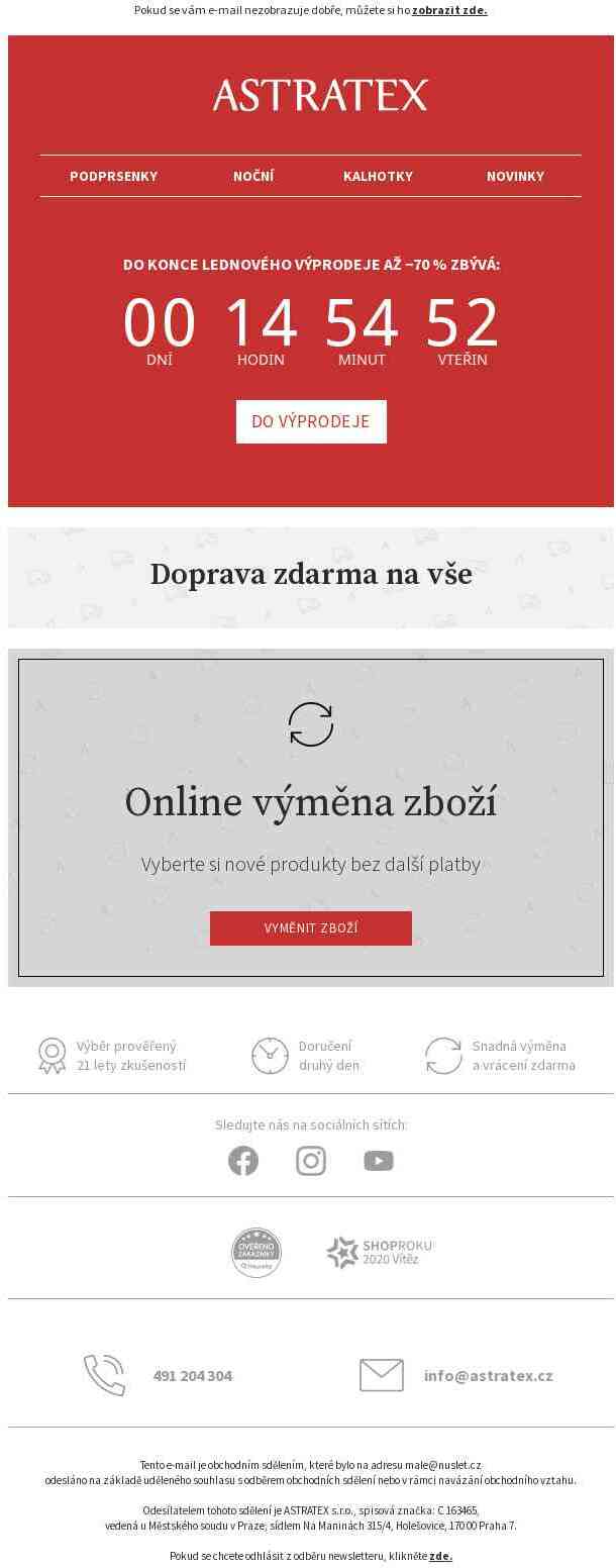 📢 Poslední hodiny lednového výprodeje! Slevy až 70 % a doprava ZDARMA.