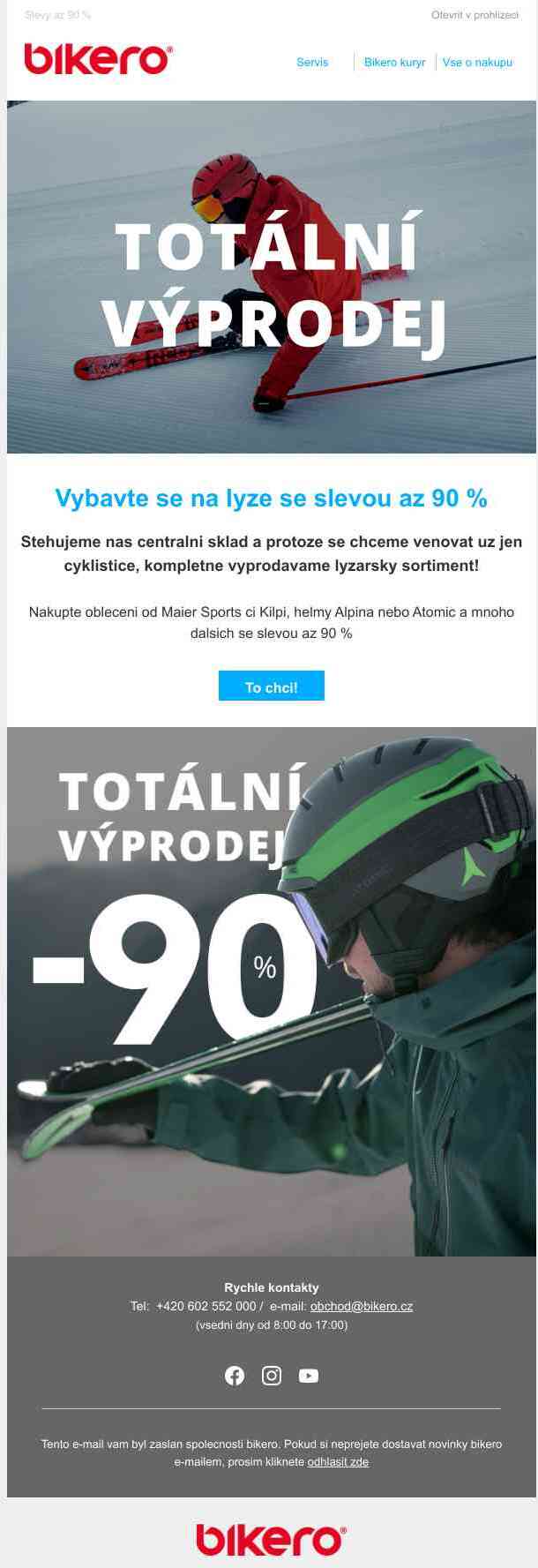 Slevy až 90 % Likvidujeme sklad s lyžařskou výbavou!