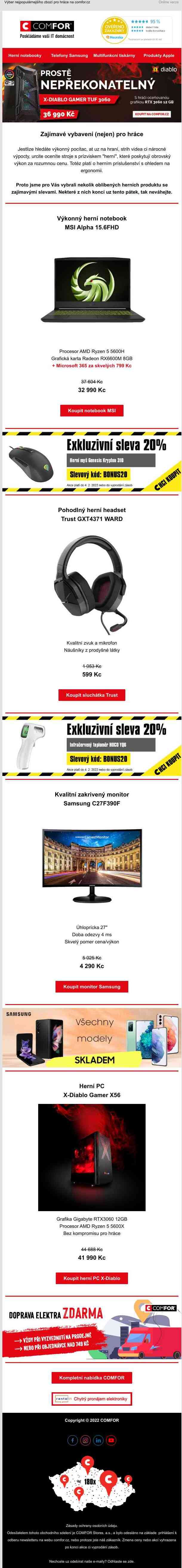 Jaké je nejoblíbenější herní vybavení na comfor.cz? Některé kousky až s 43% slevou