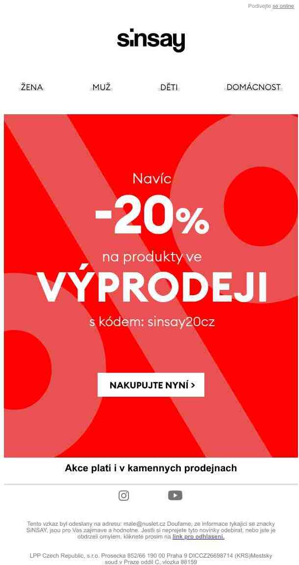 🔥 Slevy -20% navíc na produkty ve výprodeji 🔥