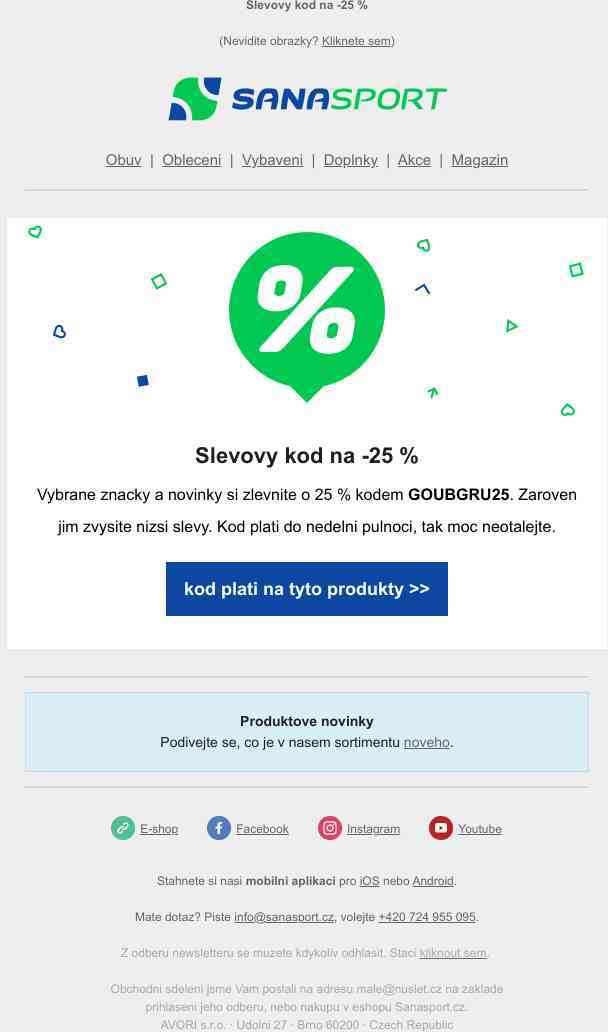 Nižší slevy dorovnáte na -25 % tímto kódem