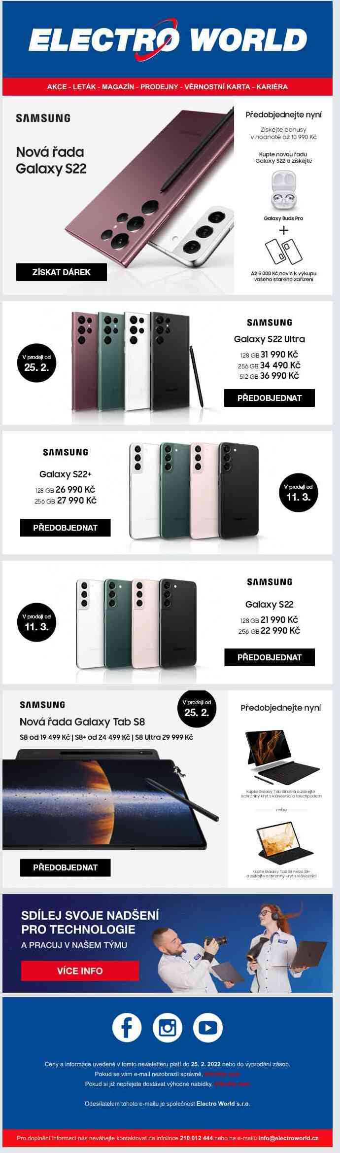 Bonusy v hodnotě až 10 990 Kč k předobjednávce novinky Samsung Galaxy S22, S22+ nebo S22 Ultra.