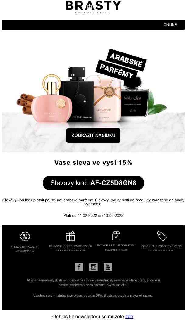 Arabské parfémy - Pouze do neděle: Extra
 sleva 15 % na všechny arabské parfémy