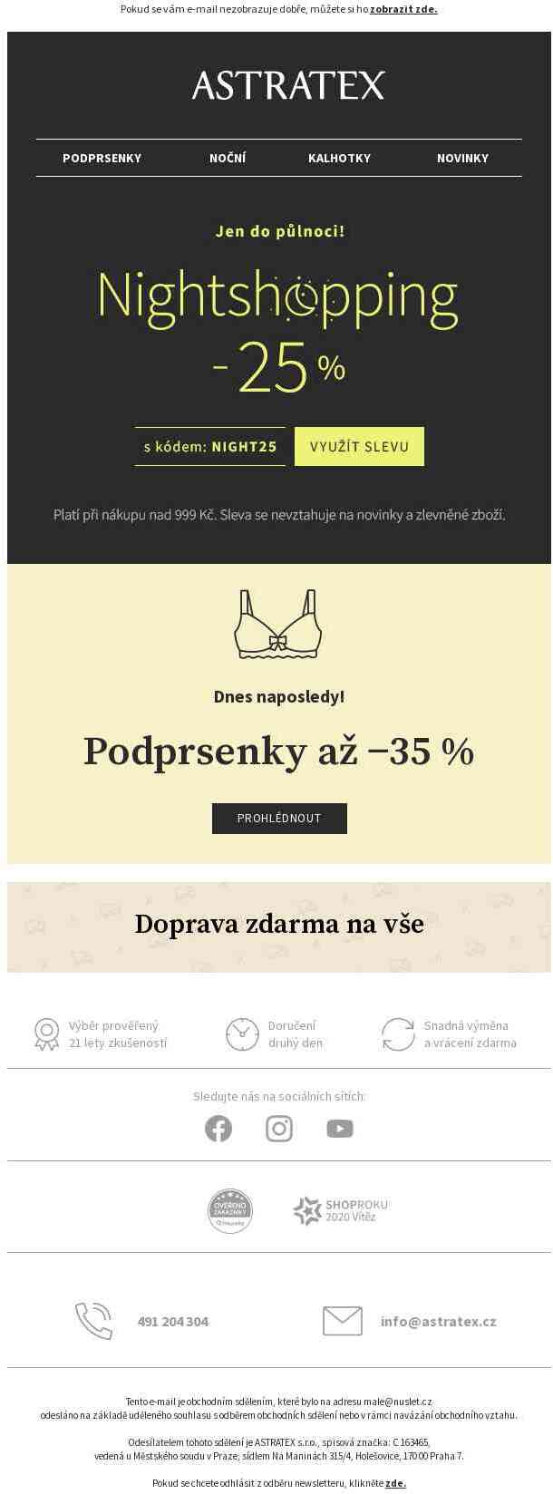 Jen pár hodin! 25% NIGHTSHOPPING sleva a doprava ZDARMA.