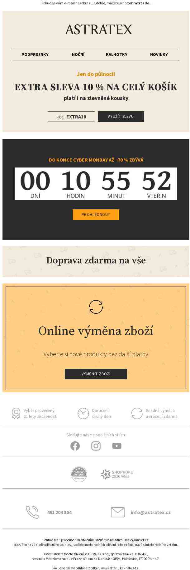 10 % Extra sleva na konec Cyber Monday slev! A dopravu platíme my.