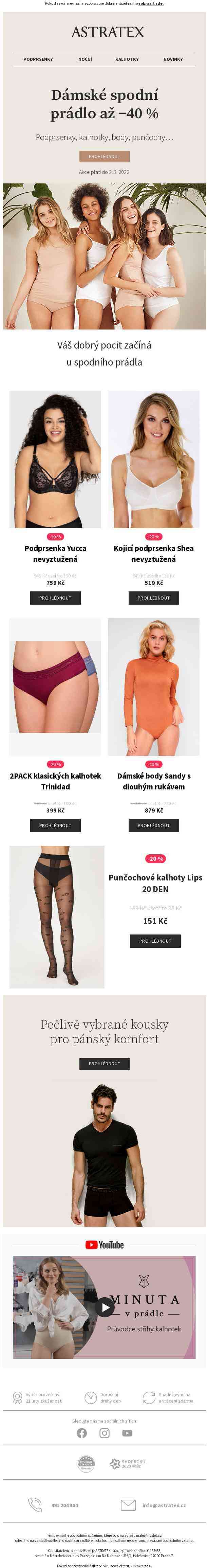 Pro dámy! Až −40 % na podprsenky, kalhotky, body a další nezbytnosti.