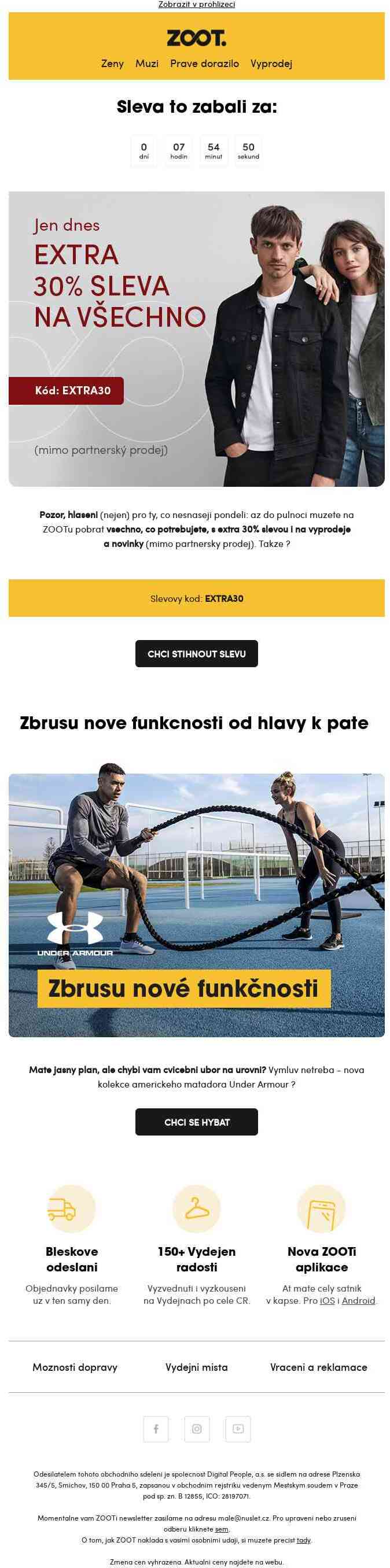 DNES extra −30 % i na výprodej | Novinky Under Armour