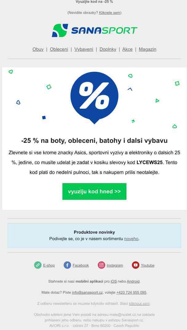 Další slevový kód na dodatečných -25 % je tady