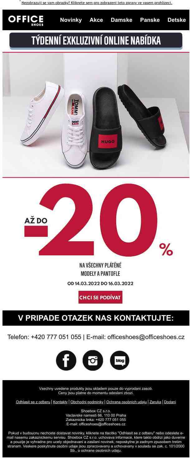 ONLINE AKCE!💣 Zakupte si vybrané plátěné modely a pantofle se slevou -20%🛒🔴