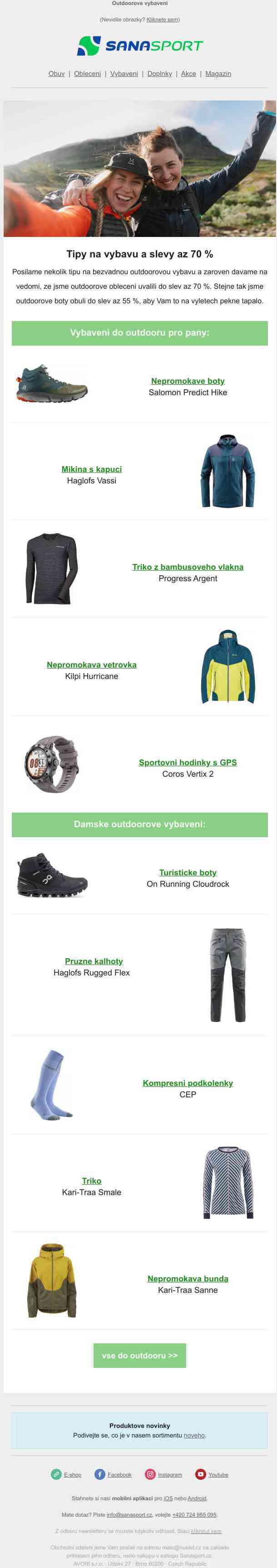 Outdoorové oblečení až -70 % a outdoor obuv až -55 %